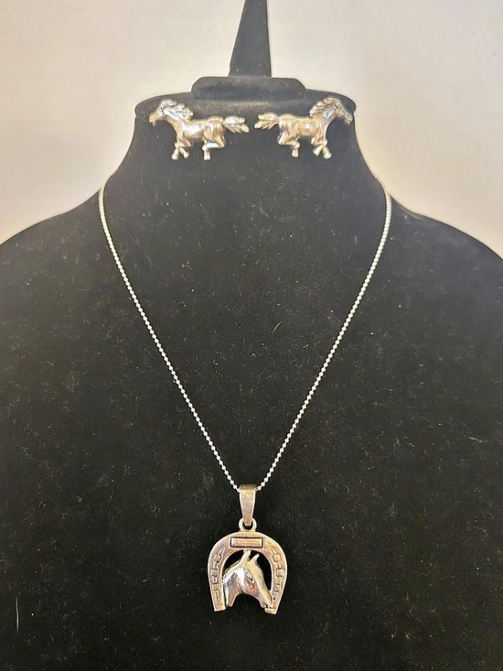 Horse Pendant Necklace & Earrings Set